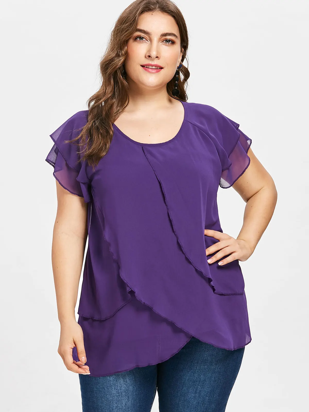 Wipalo Plus Size 5XL Chiffon Tulip Blouse Women Summer O