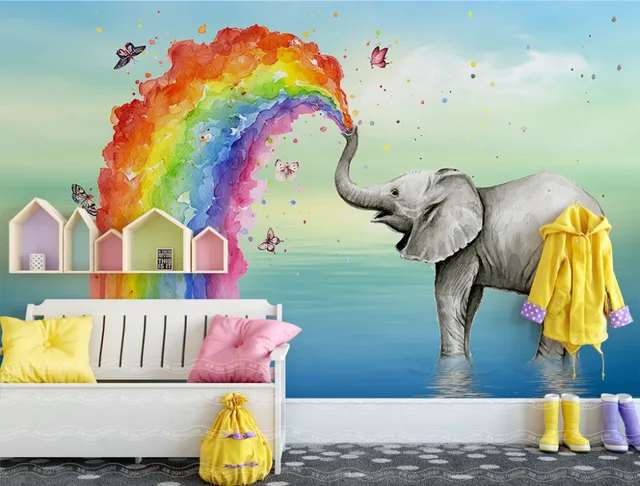 Custom Mural Bedroom Tv Sofa Wall Backdrop Hand Paint Rainbow Custom Mural Bedroom Tv Sofa Wall Backdrop Hand Paint Rainbow Elephant Children S Room Kids Decor Photo Wallpaper
