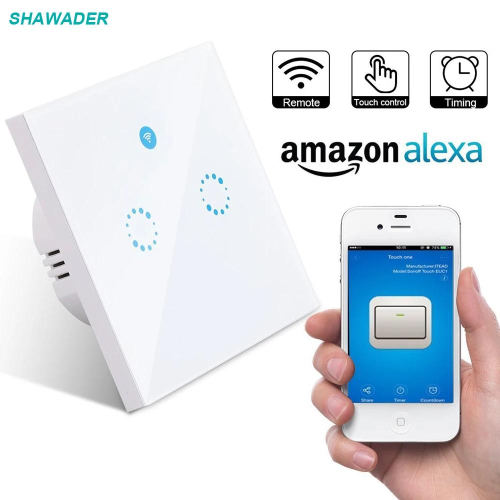 

Smart WiFi RF/APP/Touch Control Wall Lamp Switch Touch Screen with Wireless Remote Controller 2 Gang 86 Type Panel Smart Home