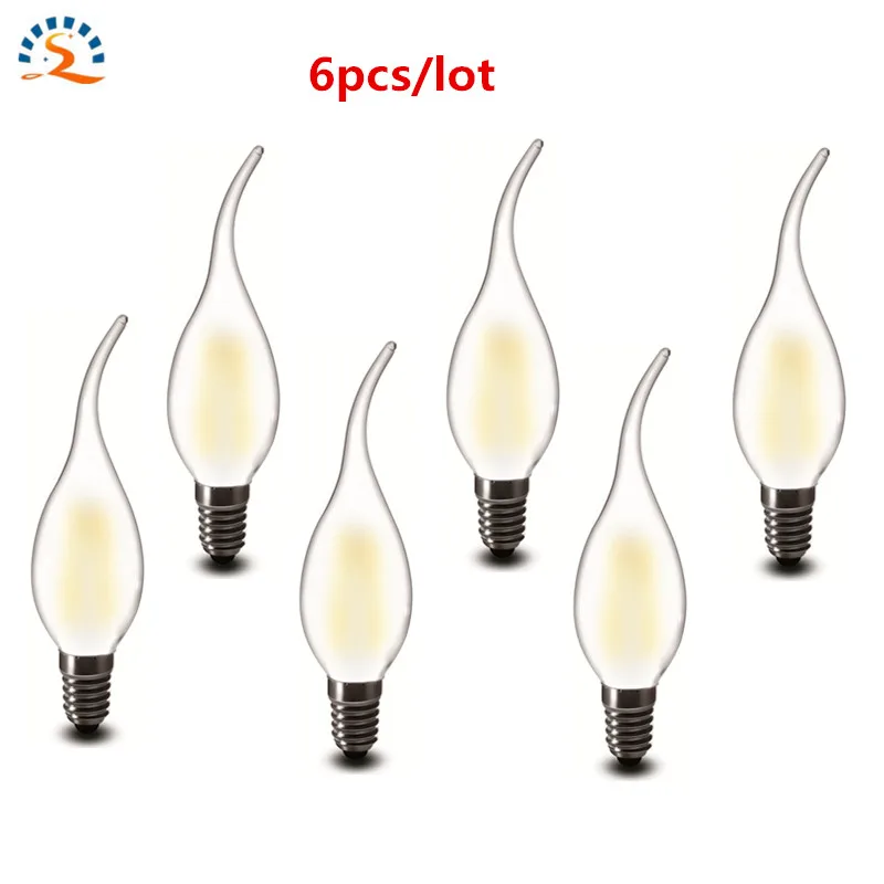 

6pcs E14 E12 CA35 LED Candle Bulbs Flame Pull the tail Frosted 2w 4w 6w Led Filament lamp light 120v 220v AC CE RoHs Warm white