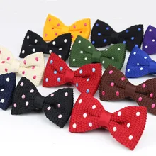 Мужской Женский вязаный галстук с бантом для свадебной вечеринки, регулируемый однотонный галстук в горошек, дизайнерское вязаное платье, Вязаный Галстук с вышивкой, галстук-бабочка