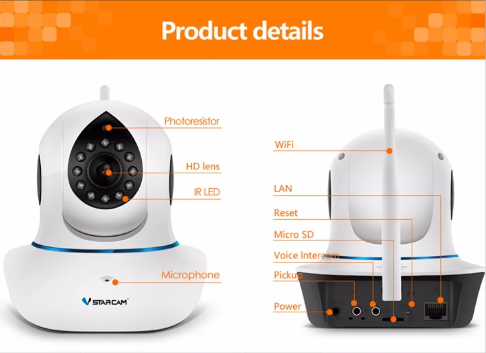 VStarcam C7838WIP HD Wifi ip-камера Крытый Купол инфракрасный беспроводной протокол ONVIF ip-камера s поддержка 64 Гб MicroSD карта