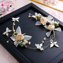 Богемный винтажный свадебный головной убор белый/розовый анадем цветы с жемчугом элегантный пляжный noiva венок дешево DQG339