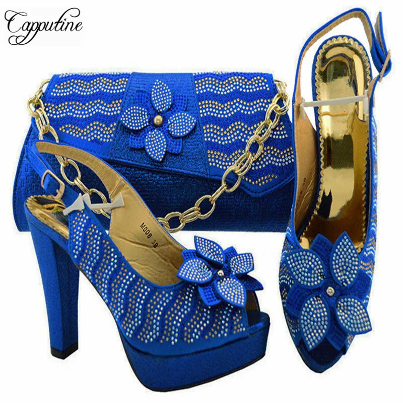 

Capputine Nigerian Ladies Shoes And Bag Set Decorated With Rhinestone Italian Hig Heels Shoes And Bag Set For Wedding YM008
