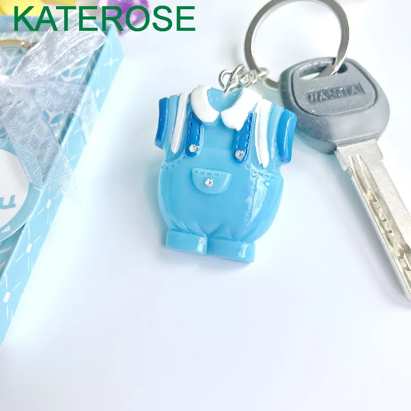 

Baby Boy Shower Favors Blue Baby Cloths Design Keychain Newborn Christening Gift