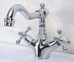 Deck Mounted Polished Chrome Brass Swivel Spout Double Cross Handles Kitchen/Bar Bathroom Sink Faucet Hot&Cold Mixer Tap anf918