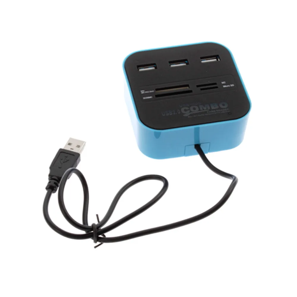 

1Pcs USB 2.0 hub Combo All In One Multi-card Reader with 3 ports for MMC/M2/MS Blue Color Wholesale Drop Shipping