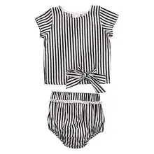 Комплекты летней одежды для маленьких девочек г., топы в полоску с короткими рукавами для новорожденных девочек, футболка и штаны, шорты, комплект одежды летний костюм