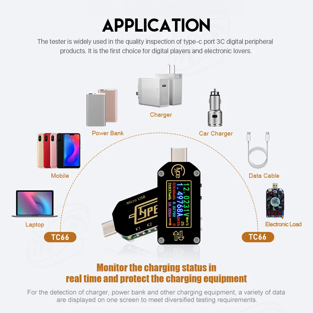 Мультиметр USB тестер HD TC66/TC66C type-C PD триггер Вольтметр Амперметр Напряжение 2 способ Измеритель Тока Тестер