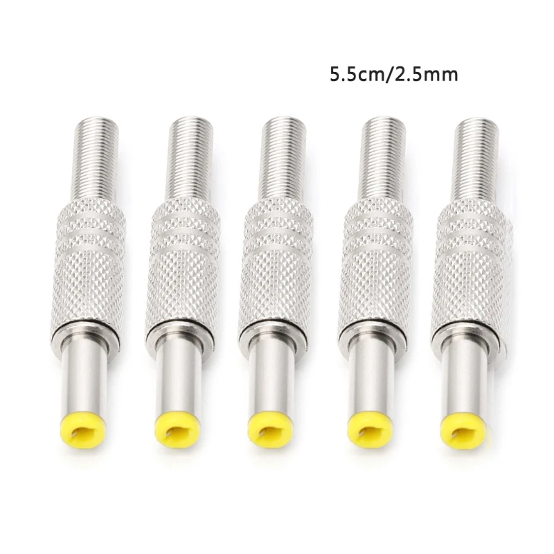 5 Pcs 5.5x2.5mm DC Power Jack Male Plug Metal Connector Adapter With Yellow Head