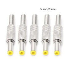 5 Pcs 5.5x2.5mm DC Power Jack Male Plug Metal Connector Adapter With Yellow Head