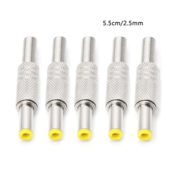 

5 Pcs 5.5x2.5mm DC Power Jack Male Plug Metal Connector Adapter With Yellow Head