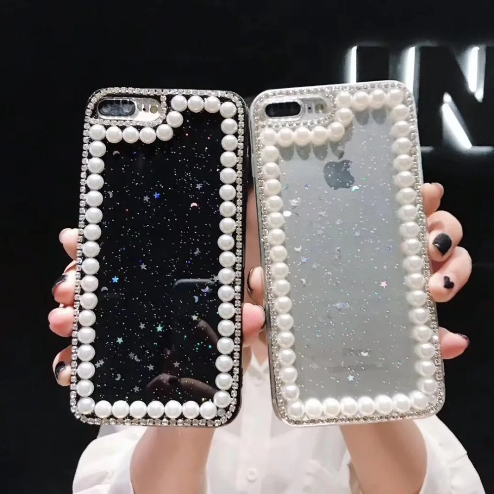 

Luxury 3D Pearl Shining Star Moon High Quality Silicone Soft cover case for iphone MAX XS XR 6 7 8 plus X phone cases