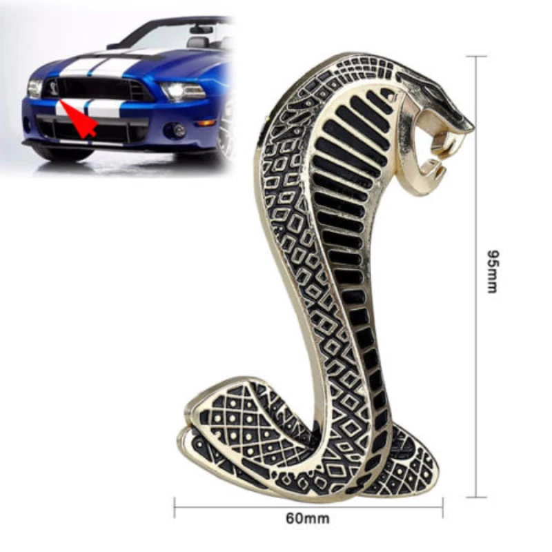 Металлическая эмблема для логотипа переднего гриля Mustang Cobra Snake Shelby Chrome