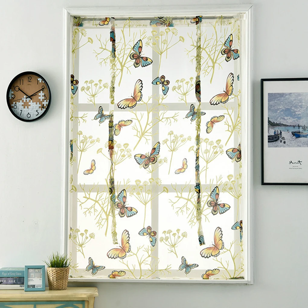 Voile Print Kitchen Curtains Roman Window Shades Living Room Bedroom Valance Panels Treatment | Дом и сад