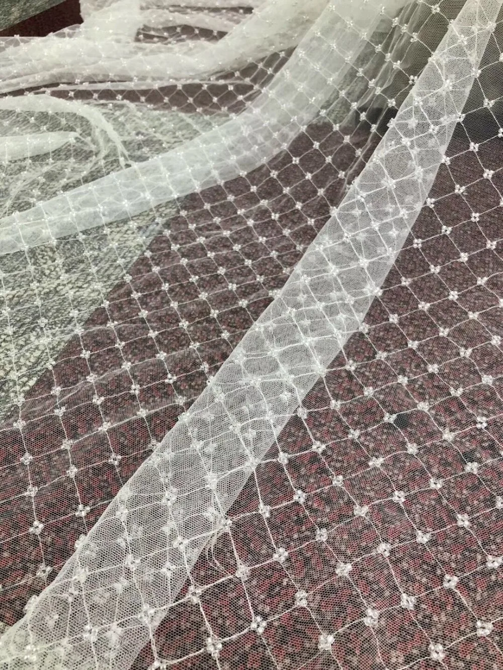 latest styles SYJ 82230 French fashion wedding beaded fabric luxury Tulle Lace for Wedding Dress