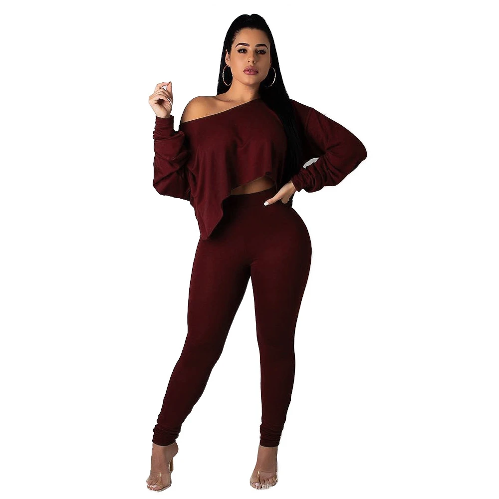 Womens 2 Piece Velvet Off Shoulder Outfits Long Sleeve Pullover and Bodycon Long Pants Tracksuit