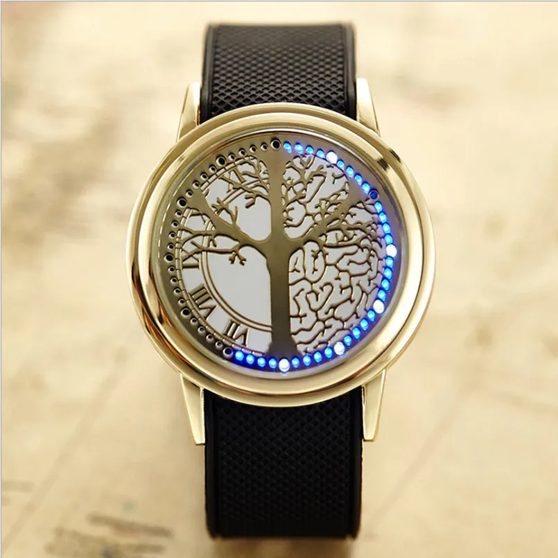 Новинка, по последней моде; новогодняя елка из часы с показателями жизнедеятельности черный силиконовый ремень синий светодиодный Сенсорный экран светодиодный часы S-A13