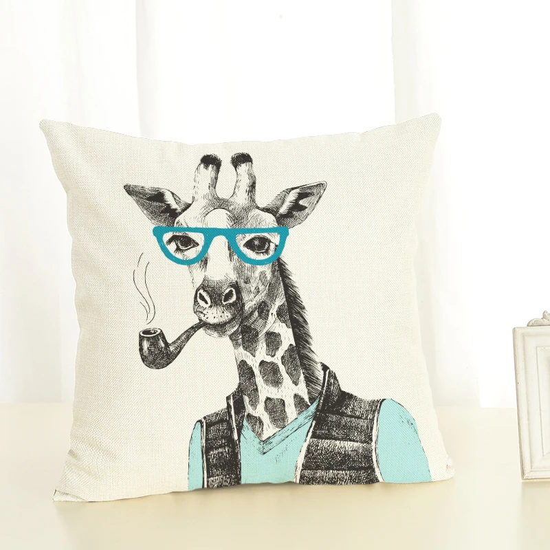 Animal Giraffes Printed Throw Pillow case Linen Cotton Cushion Cover