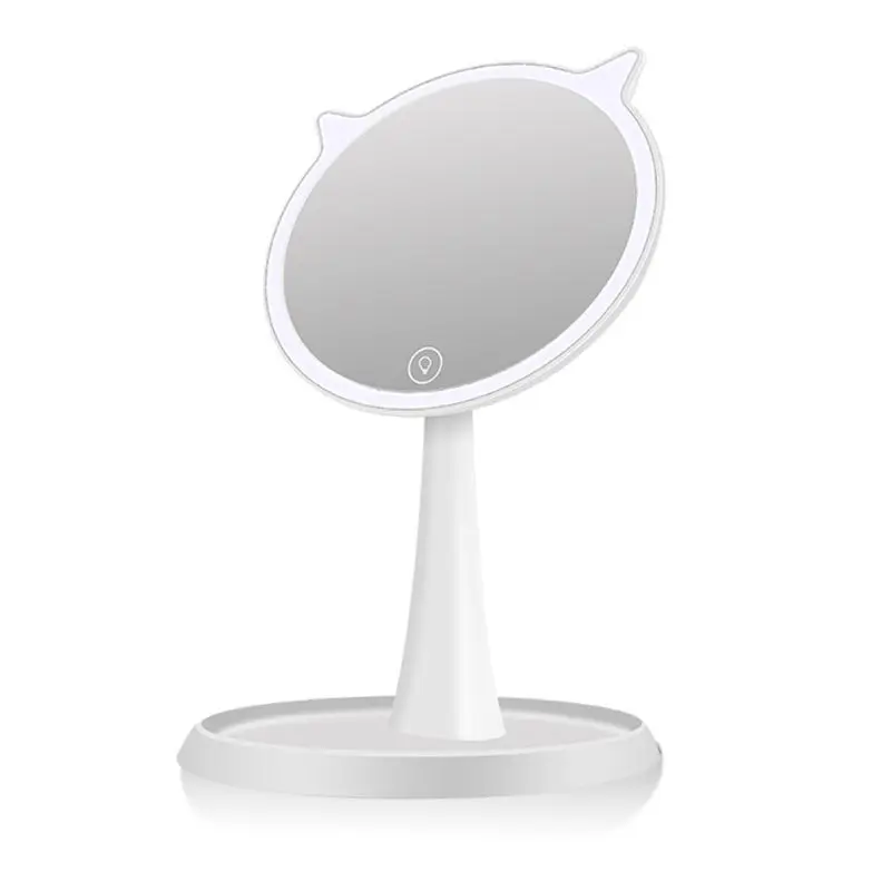 Перезаряжаемое 90 градусов симпатичное зеркало для макияжа дома с светодиодный нажимной светильник кошачье ухо косметическое зеркало для рук 30 дней работы - Цвет: Белый