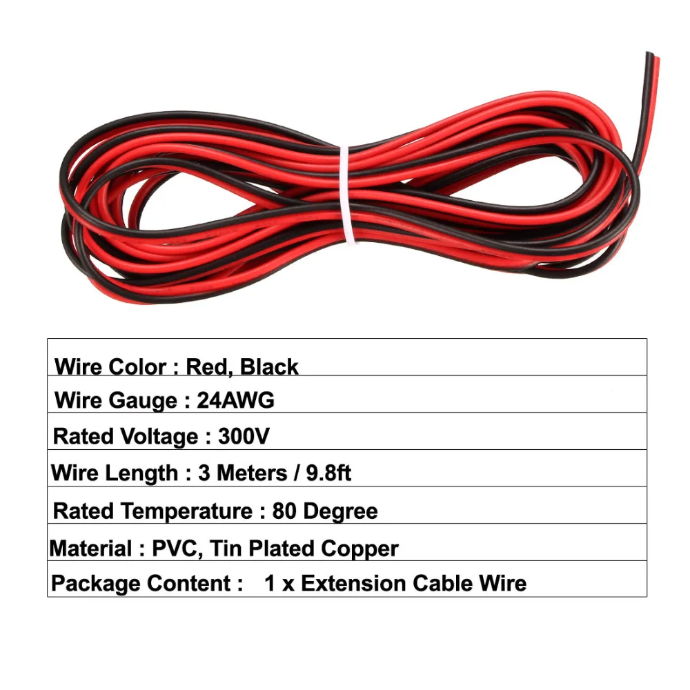 Uxcell красный черный 1 шт. провод 2pin 22/24/26 AWG 3 м удлинитель шнур оловянный медный