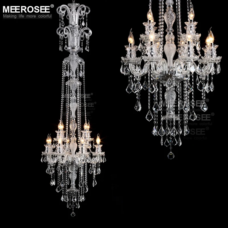 

Long Crystal Chandelier Light Fixture 12 lights Clear Crystal Stair Restaurant Hotel Lamp Prompt Shipping 100% Guanrantee