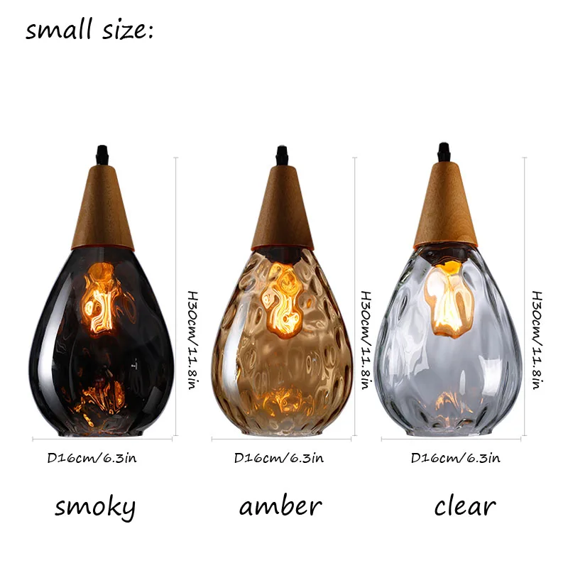 Modern Glass Pendant Light Vintage Amber Smoky Clear Glass Wood Hanging Pendant Lamp Decorative Indoor Pendant Light E27 E26 (16)