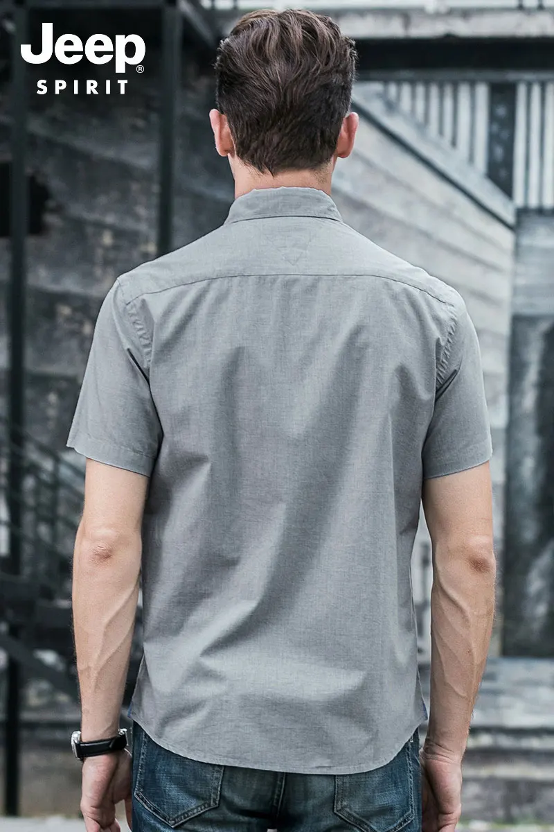 Brand JEEP Men Brand Shirts 2019 Summer Dress Cotton Short Sleeve Shirts Straight Casual Fashion Shirts M~4XL Business Shirts (23)