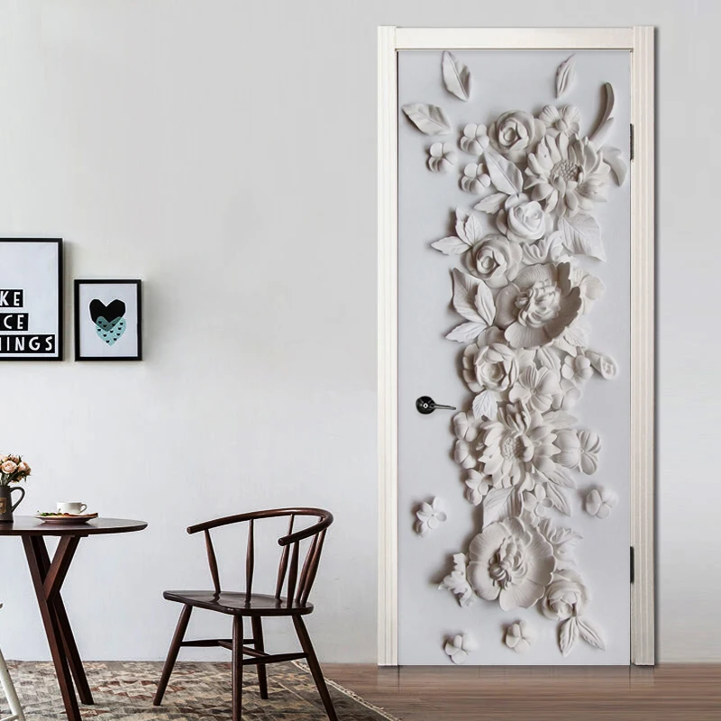 3D креативные наклейки на дверь холст печать Рельефный цветок картина для