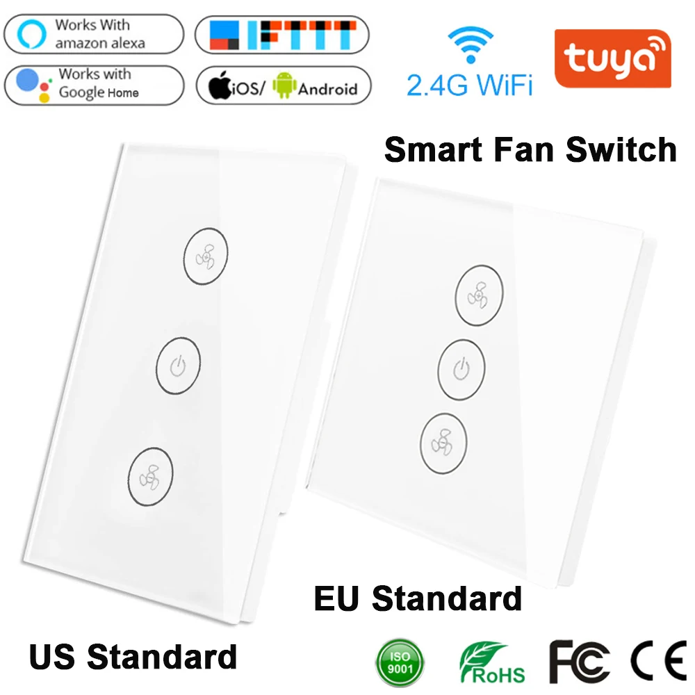 

US EU WiFi Smart Ceiling Fan Switch APP Remote Timer and Speed Control Compatible with Alexa and Google Home No Hub Required