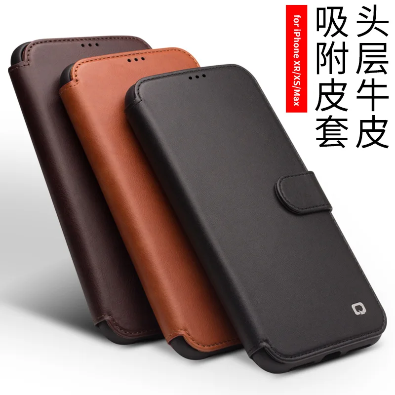 Genuine Leather Flip Case for Apple iPhone X XS XR Max Magnetic Buckle Handmade Wallet Cover with Card Slot For iphone | Мобильные