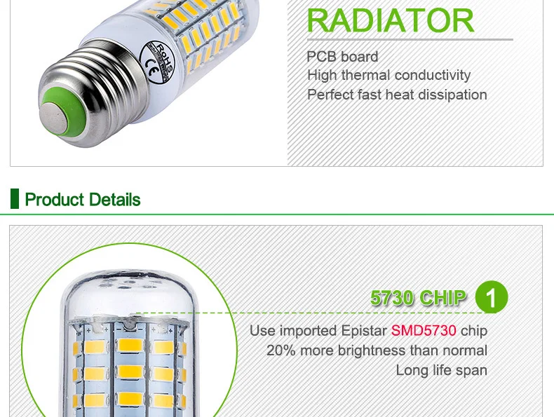 E27 светодиодный лампы E14 светодиодный светильник 220V 240V светодиодный лампы кукурузы 24 36 48 56 69 72 светодиодный s SMD5730 высокое Яркость кукурузы лампа для украшения дома