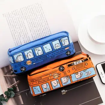 

1 Pieces Lytwtw's Kawaii Cute Bus Pen Pencil Bag Canvas School Stationary Receive Tools Makeup Pouch Cosmetics Case