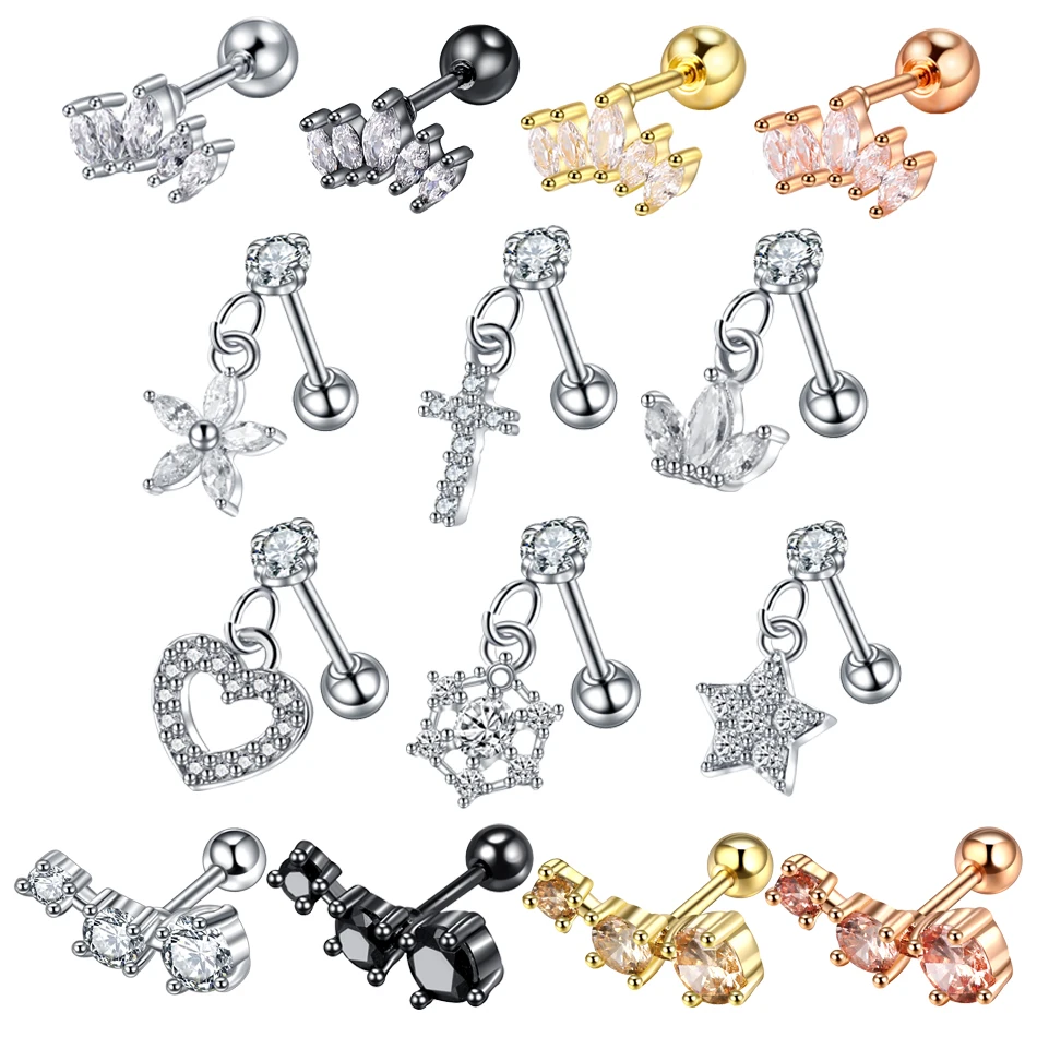 

1PC Steel Ear Tragus Cartilage Ear Piercings Helix Piercings Dangle Gem Conch Lobe Earring Barbell Piercings Orelha Cartilagem