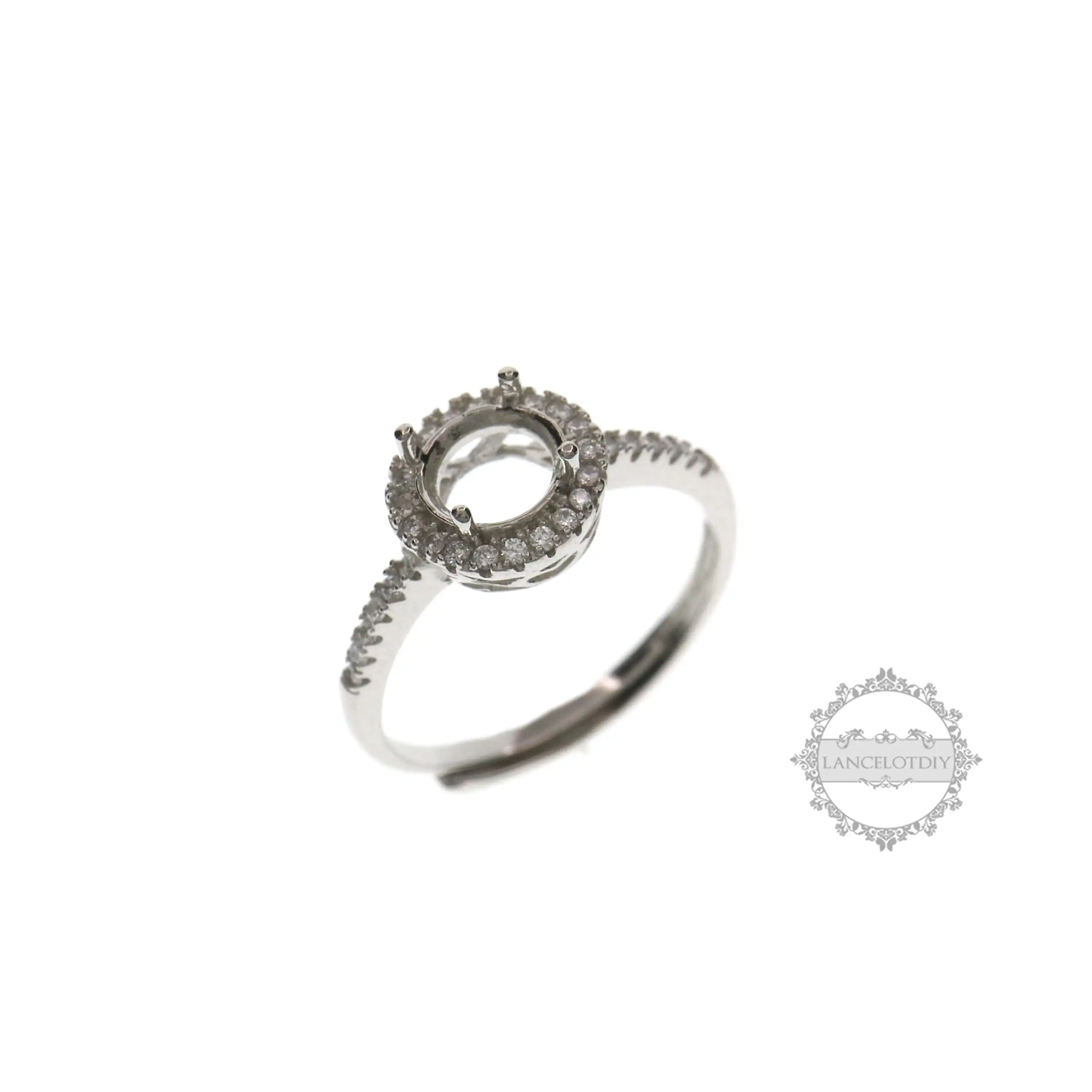 

5-9MM rose gold silver round CZ stone prong setting solid 925 sterling silver bezel tray DIY adjustable ring settings 1214022