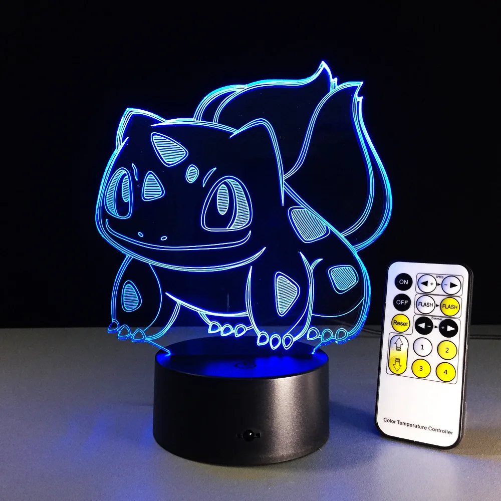 Bulbasaur 3D RGB лампа Pokemon Go экшн-фигурка визуальная Иллюзия светодиодный Праздничный Рождественский подарок Ночной светильник Прямая поставка Детский подарок