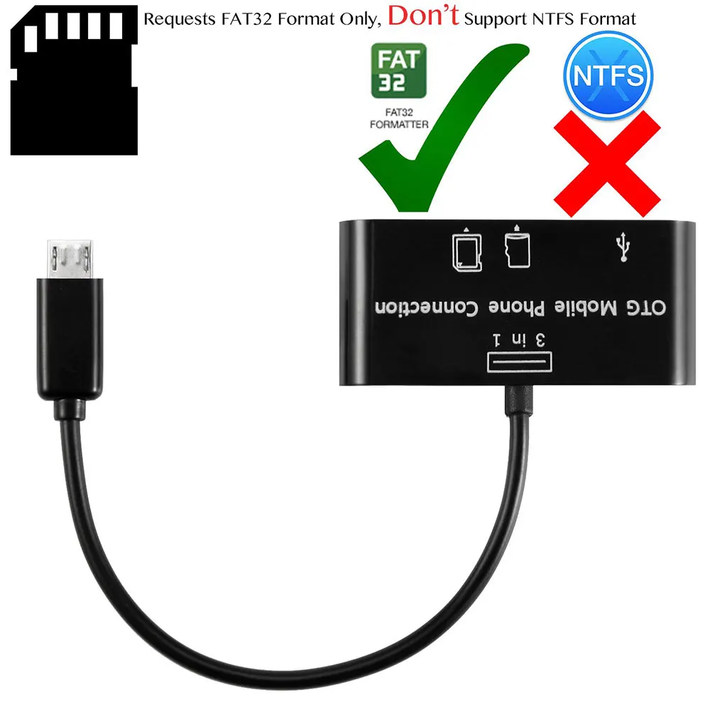 Ascromy 3 in 1 Micro USB OTG Host Adapter SD Card Reader for Xiaomi Redmi Note 5 6 Pro Samsung Galaxy S7 S4 S6 S3 Note 2 Tablet (2)