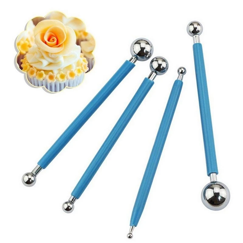 

4pcs Modelling Ball Tool Set Stainless Steel Polymer Clay Fondant Decorating Cake DIY Flower Nail Dotting Tool