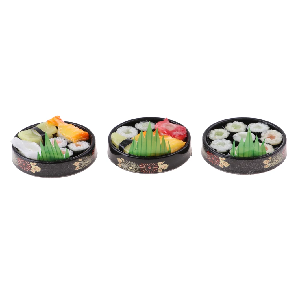 3pcs 1/6 Dollhouse Miniatures Vivid Japanese Food Sushi - Round Plate