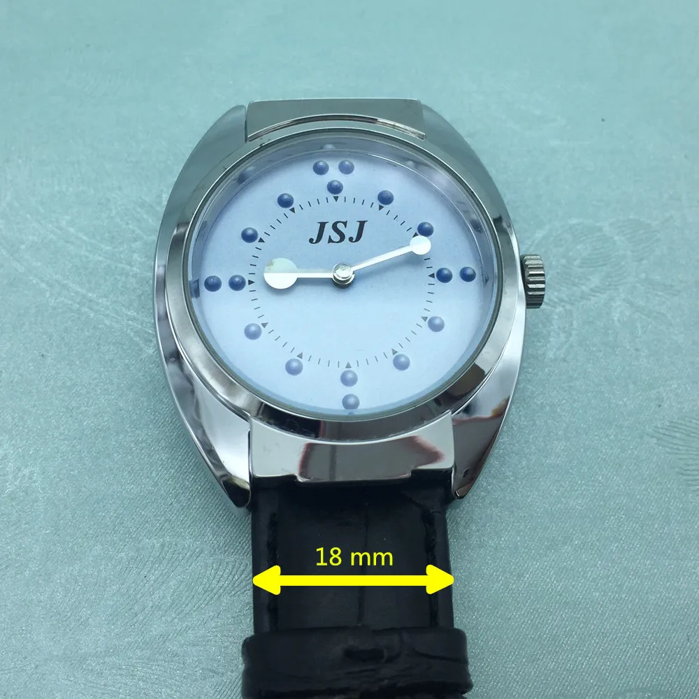 Braille Tactile Wrist Watch with Blue Face,Leather Strap