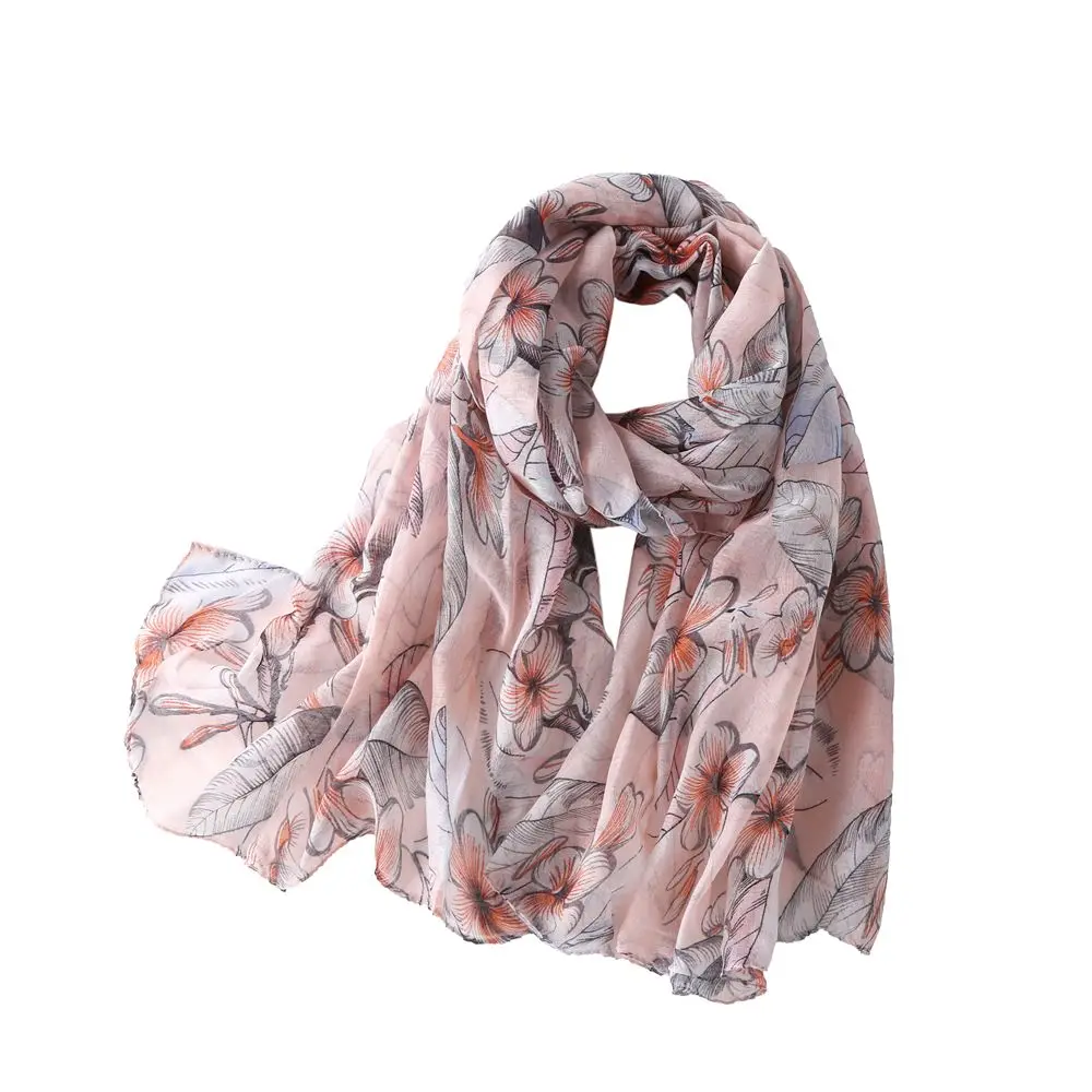 

2019 New Fashion Spring Lightweight Scarves Fashion Flowers Print Women Shawl Wrap