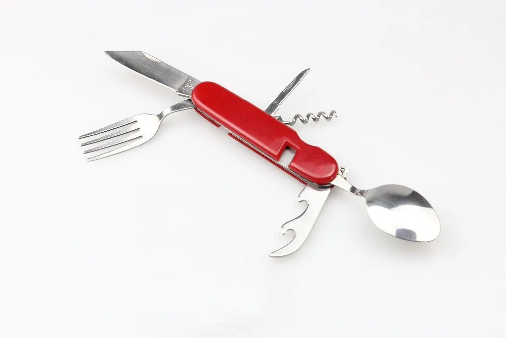 Pocket Knife With Fork And Spoon 6 Functions multi functional pocket knife_with Fork & Spoon for outdoor