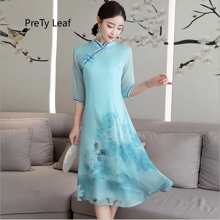 

2018 Summer Style Chinese Style Vintage Silk Dress