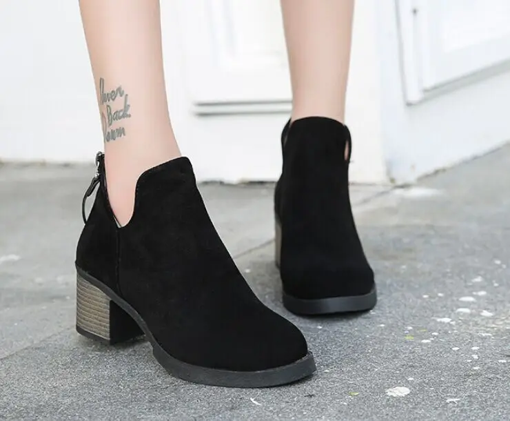 

2019New Arrvial Women Boots Ankle Winter Shoes Thick Heels Slip On Chelsea Boots Woman Round Toe Casual Shoes Female