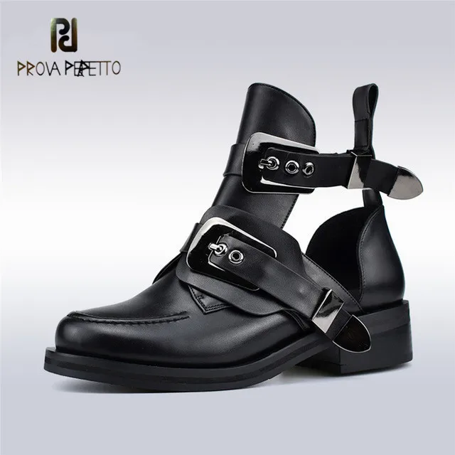 

Prova perfetto 2019 Spring Summer Fashion Women Ankle Shoes Metal Buckle Strap Flat Heels Black Hollow Out Women Shoes