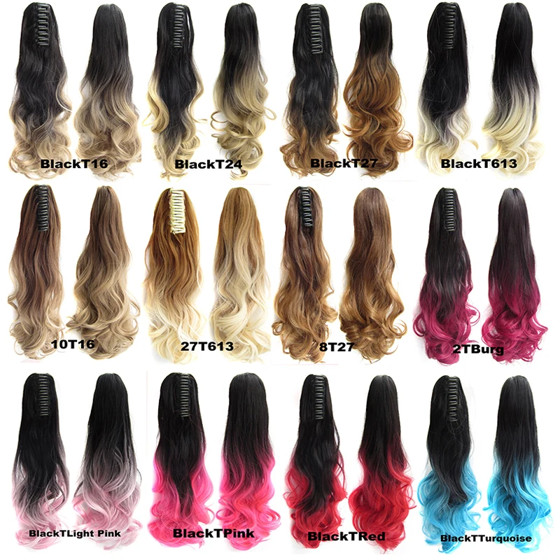 22 170g Synthetic Claw Ponytail Clip In On Hair Extension Wavy Curly Style Ombre Two Tone Pony Tail Hair Pieces 12 Colors