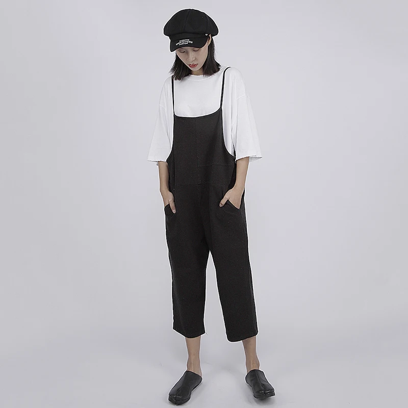 [EAM] 2019 новые весенне-летние свободные черные женские шаровары для отдыха женские комбинезоны брюки модные Универсальные JQ564