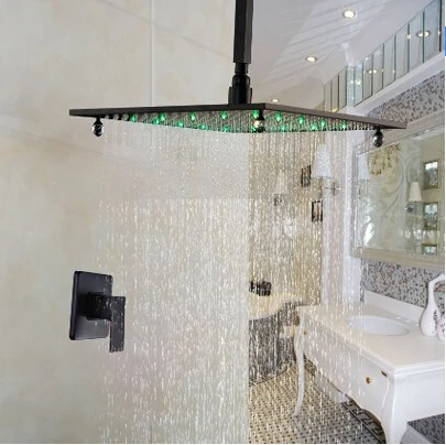 

LED Color Bathroom Rain Shower Faucet Set 16" Top Shower Head with One Handle Mixer Valve