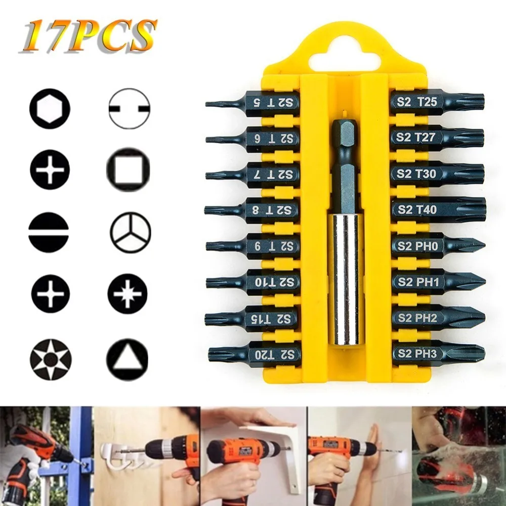 

17pcs Security Tamper Proof Torx Hex Star Bit Set Magnetic Holder Screwdriver Bits Torx Hex Star Tamper Proof Screwdrivers Bit