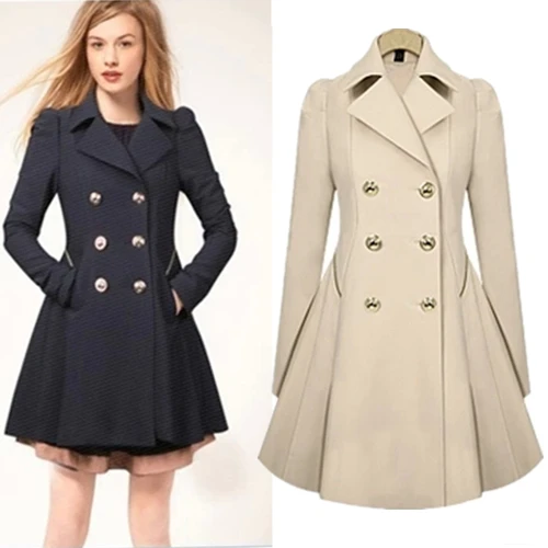 S XXL Largo Trench Mujer Capa de La Manera Botón de Manga Larga Plisada Primavera Otoño Invierno